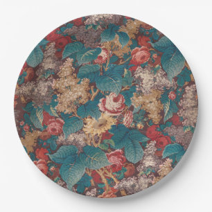 Rose, Lilac, Large Leaves Pattern Vintage Garden Paper Plate