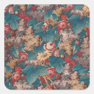 Rose, Lilac, Large Leaves Pattern Vintage Garden Square Sticker