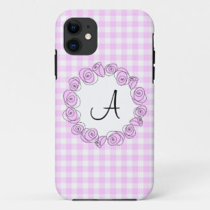 Rose Lilac Monogram Check iPhone case vertical