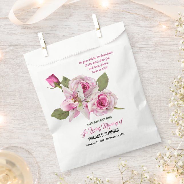 Rose Lily Greenery Seed Packet Favour Bag (Clipped)