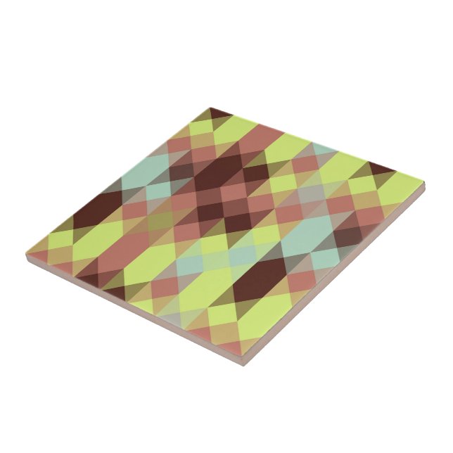 rose, lime, yellow and coffee bean geometric ceramic tile (Side)