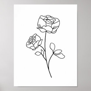 Rose Line Drawing minimalist, modern, art floral  Poster