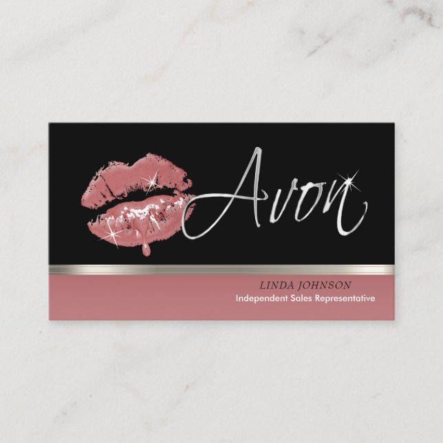 Rose Lipstick and Silver - Avon Business Card (Front)