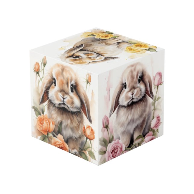 Rose Lop Eared Bunny Rabbits  Cube (Back Angled)