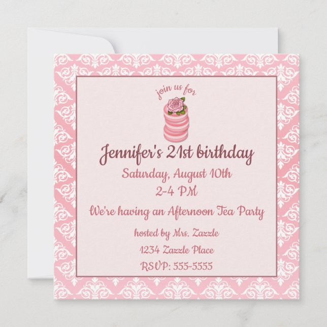 Rose Macarons Birthday Invitation (Front)