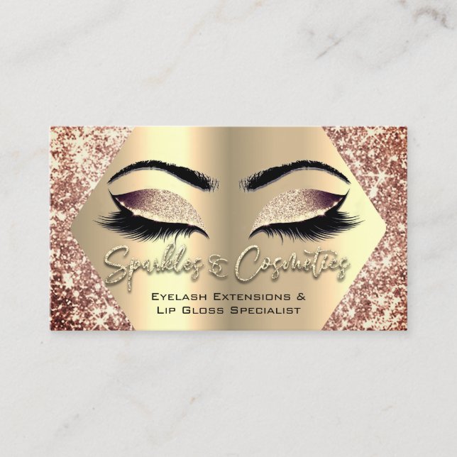 Rose Makeup Eyelash Extensions Lip Gloss Hlitter Business Card (Front)