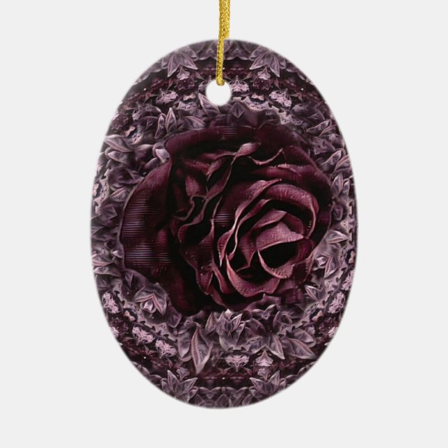 Rose Mandala  Ceramic Ornament (Front)