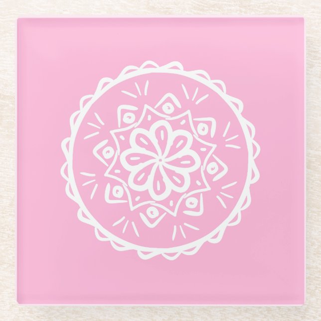 Rose Mandala Glass Coaster (Front)
