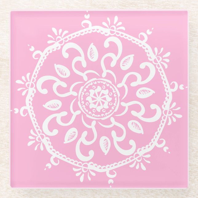 Rose Mandala Glass Coaster (Front)