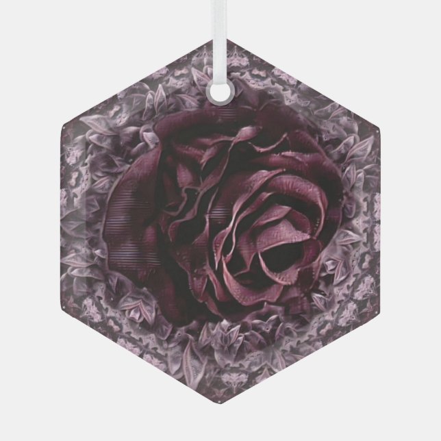 Rose Mandala  Glass Tree Decoration (Front)