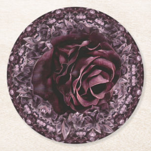 Rose Mandala Round Paper Coaster