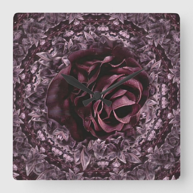 Rose Mandala  Square Wall Clock (Front)