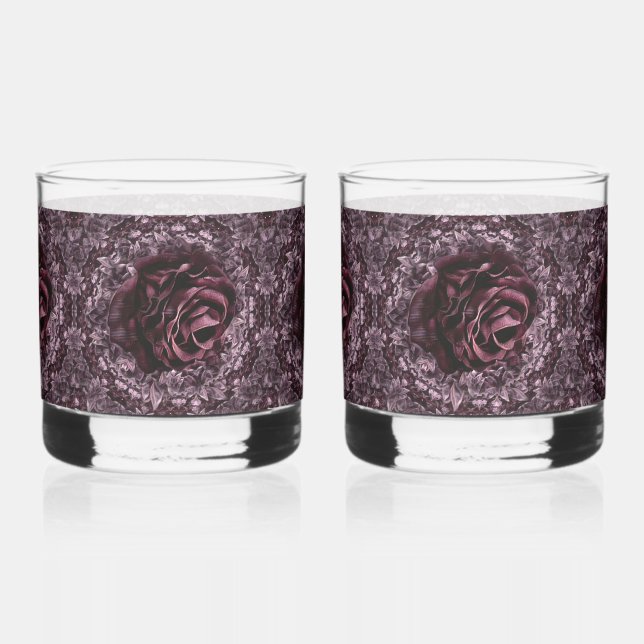 Rose Mandala  Whiskey Glass (Front)