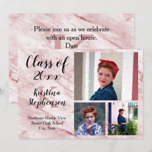 Rose Marble 3 Photo School Graduation Announcement