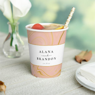 Rose Marble Agate Glitter Names Wedding Paper Cups