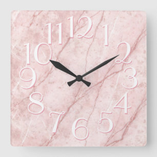 Rose Marble Elegant Oversize Numbers Square Wall Clock