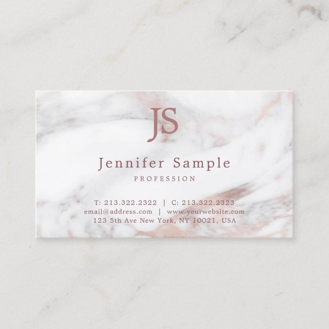 Rose Marble Modern Template Elegant Monogrammed Business Card (Front)