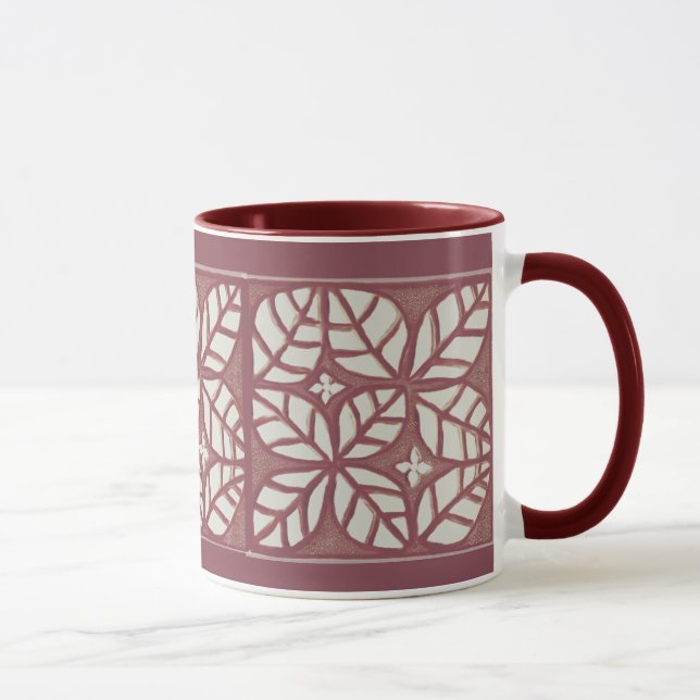  Rose-maroon and white leaf pattern mug (Right)