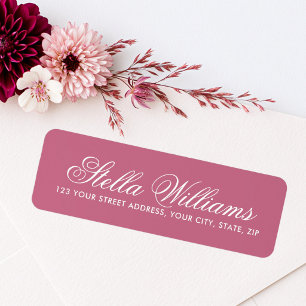 Rose mauve romantic calligraphy script return address label