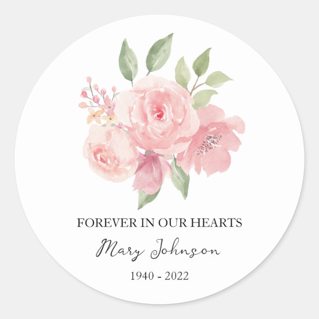 Rose Memorial Funeral Classic Round Sticker (Front)