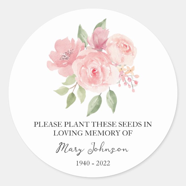 Rose Memorial Funeral Seed Packet Classic Round Sticker (Front)