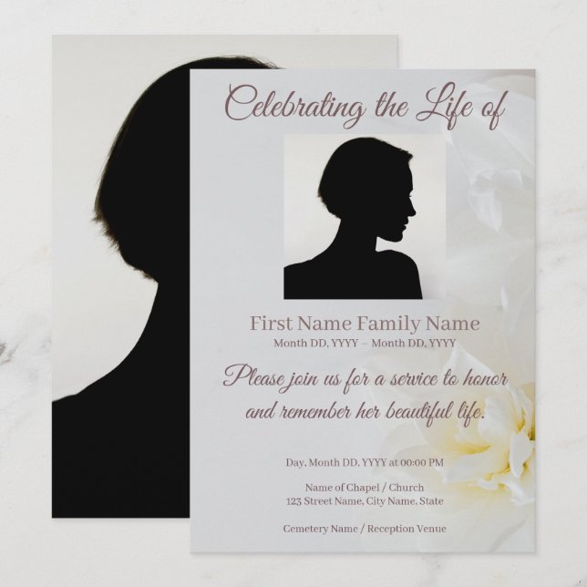 Rose memorial invitation (Front/Back)
