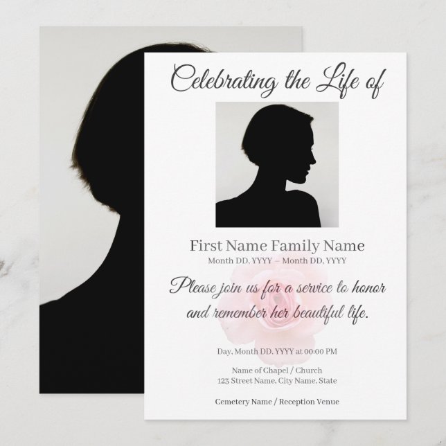 Rose memorial invitation (Front/Back)