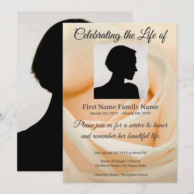 Rose memorial invitation (Front/Back)