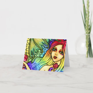 Rose Mermaid Pretty Rainbow Blank Note Card