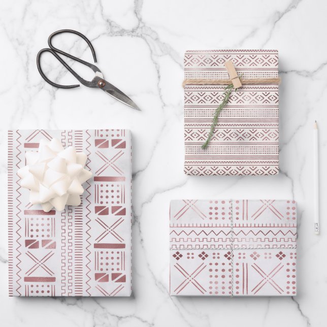 Rose Metallic Geo Wrapping Paper Sheets (Front)