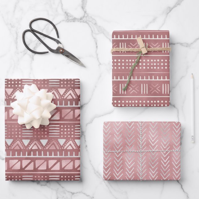 Rose Metallic Geo Wrapping Paper Sheets (Front)