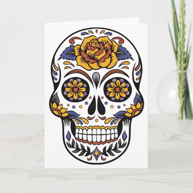 Rose Mexican Sugar Skull Day of the Dead Card (Front)