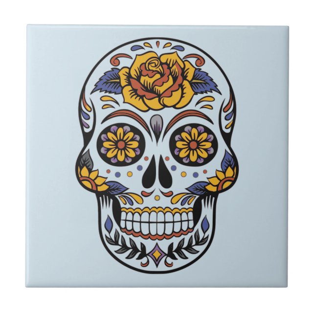 Rose Mexican Sugar Skull Day of the Dead Ceramic Tile (Front)