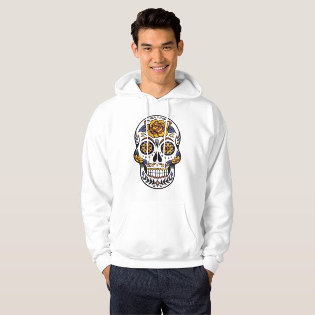 Rose Mexican Sugar Skull Day of the Dead Hoodie (Front Full)