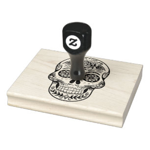 Rose Mexican Sugar Skull Day of the Dead Rubber Stamp