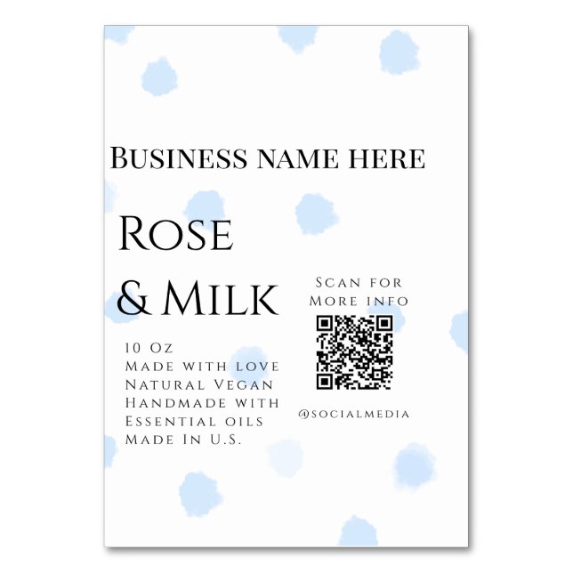 Rose milk handmade soap business QR code add detai Table Number (Front)
