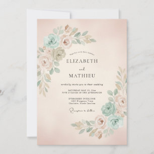 Rose Mint Botanical Romance Wedding Invitation