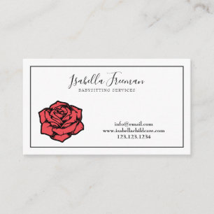Rose Modern Babysitting Girly Floral Babysitter Business Card