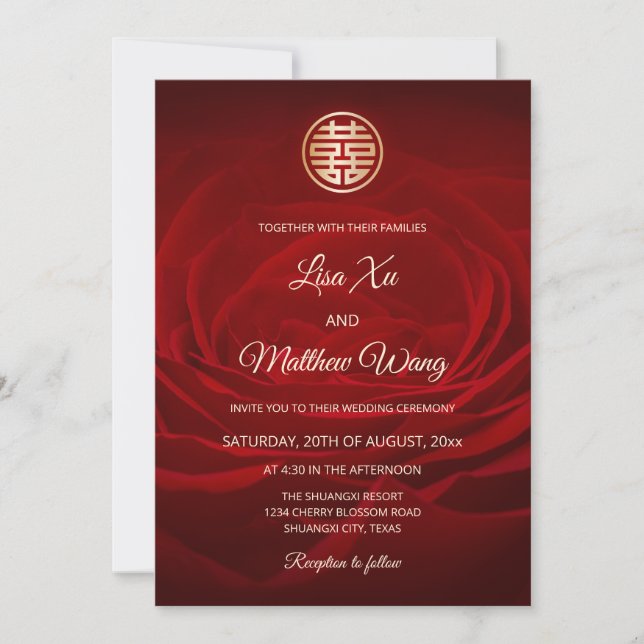 Rose Modern Red Chinese Wedding Invitation (Front)