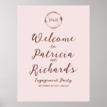 Rose Monogram Engagement Party Welcome Sign Board