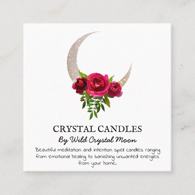 Rose Moon Crystal Candle Intention Spell Square Business Card (Front)