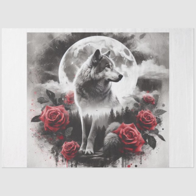Rose Moon Wolf Tissue Paper (Front)