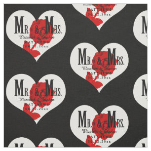 Rose Mr. and Mrs. Wedding Black Heart Template Fabric