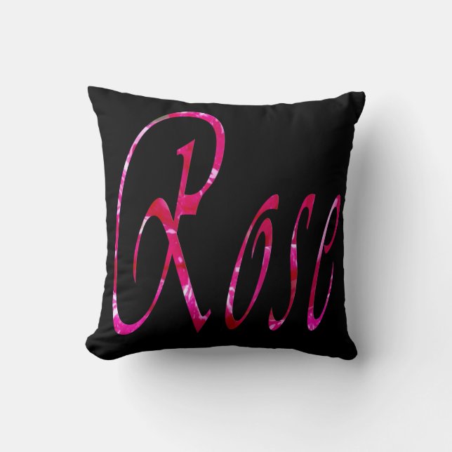 Rose, Name, Logo, Black Throw Cushion (Front)