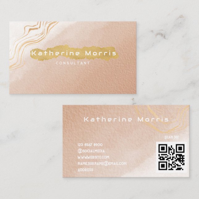 Rose Neutral Tone Minimalist QR Code Professional Business Card (Front/Back)