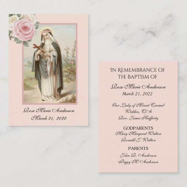 Rose of Lima Baptismal Remembrance Holy Card (Front/Back)