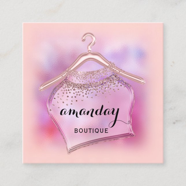 Rose Ombre Fashion Shop Boutique Cloth Hanger Square Business Card (Front)