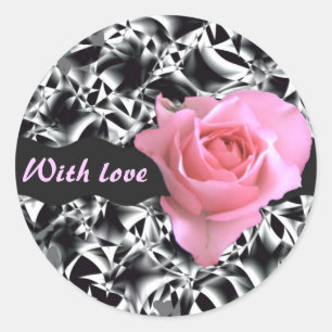 Rose on black and white classic round sticker
