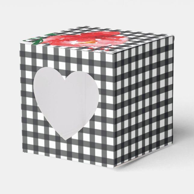 Rose on Black and White Gingham 2" Favour Box (Front Side)