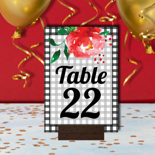 Rose on Black and White Gingham Derby Day Table Number